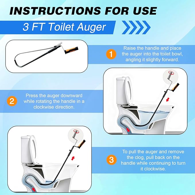 Dreyoo 2 Set 3FT Toilet Auger Heavy Duty Manual Toilet Snake Drain Clog Remover, Rust Proof Pipe Drain Snake with Scratch Free Sleeve for Unclogging Bathroom, Sinks, Kitchen, Sewers, with Gloves