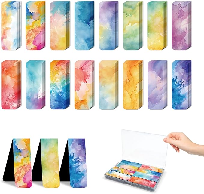 96 Pieces Magnetic Bookmarks Magnet Page Markers - Book Marks for Reading Women & Men with Storage Boxes - Cute Magnet Bookmark Clips for Reading Pleasure（Watercolor）