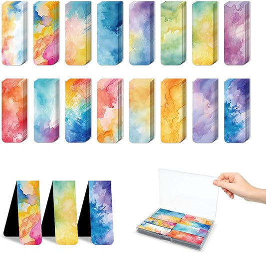 96 Pieces Magnetic Bookmarks Magnet Page Markers - Book Marks for Reading Women & Men with Storage Boxes - Cute Magnet Bookmark Clips for Reading Pleasure（Watercolor）