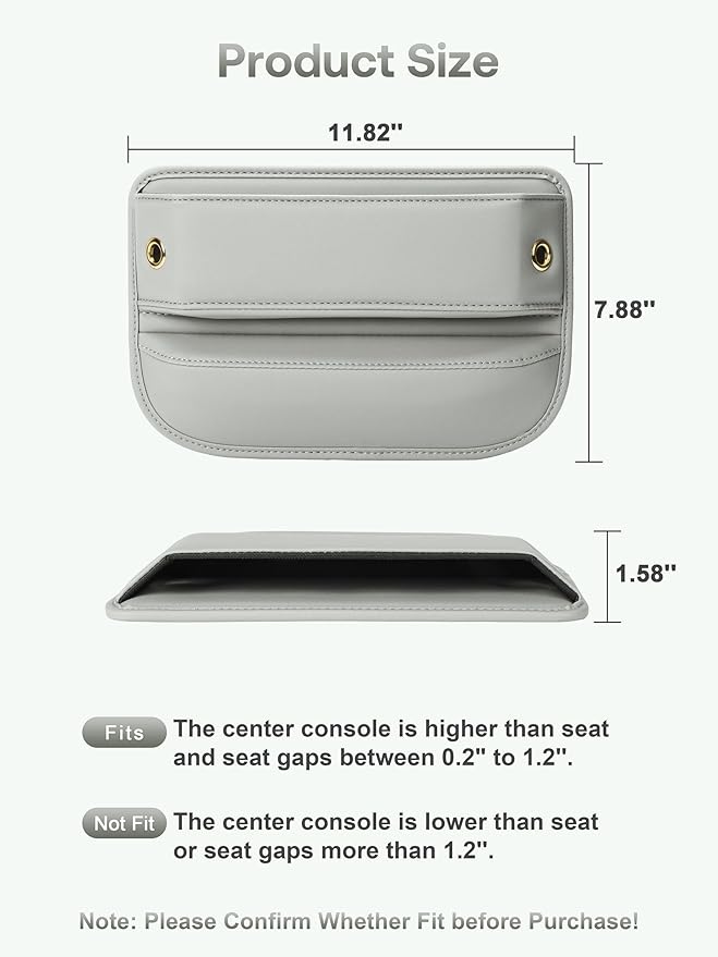 Universal Fit Gap Filler, Premium Leather Seat Organizer, Accessories for Women Men, Essentials for Car SUV Truck (Beige, 2 Pack), XN001