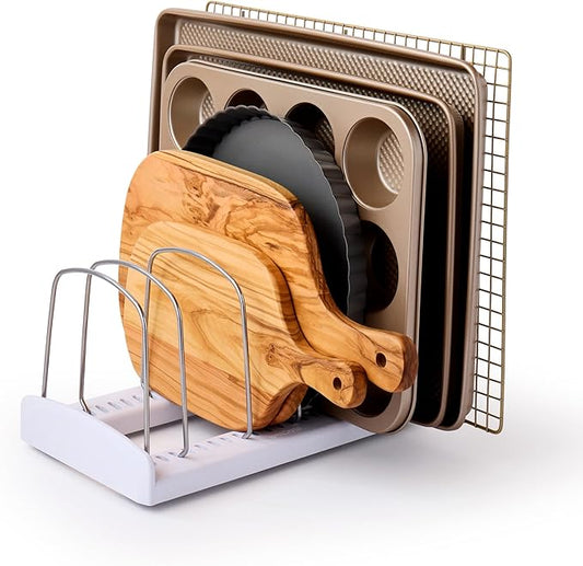 YouCopia StoreMore Adjustable Bakeware Rack with Steel Wires, Cookie Sheet Baking Pan and Tray Organizer for Kitchen Cabinet and Pantry Storage, Premium Edition