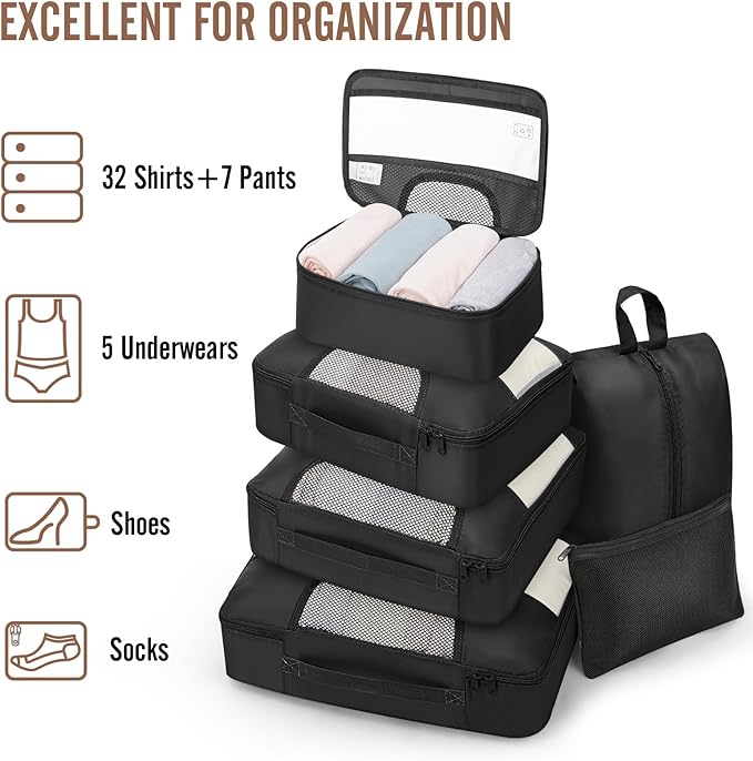 Veken 10 Set/8 Set Packing Cubes for Travel Essentials, Suitcase Organizer Bags in 4 Sizes, Carry-On Luggage Accessories with Laundry & Toiletry Bag, Airplane Must-Have, Road Trip & Camp Gifts for Men