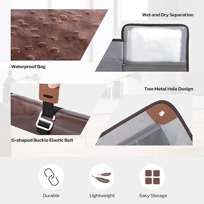 Toiletry Bag for Men, Travel Essentials Travel Toiletry Bag, Water-Resistant Compact Bathroom Roll Organizer for Hygiene, Shaving kit, Gifts for men (1.Chic Brown(PU Leather))