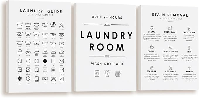 BIWSHA Laundry Room Decor, Laundry Room Sign Wall Art, Laundry Symbols Wall Decor, Laundry Symbols Wall Art Signs for Home Drom Laundromats, 11x14 Inch White