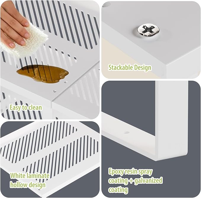 2 Pack Expandable Cabinet Shelves Organizer Width 11'' Stackable Kitchen Counter Storage Shelves,Adjustable Width Pantry Shelf Spice Rack