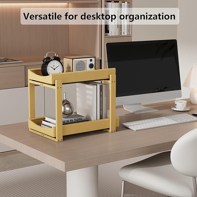 Wisuce Essentials Bamboo Under Sink Organizer, Adjustable Height, 2-Tier Bathroom Organizer, Pull-Out Cabinet Storage, Heavy-Duty Wood Slide-Out Shelf for Kitchen Bathroom (Nature, 1 Pack)