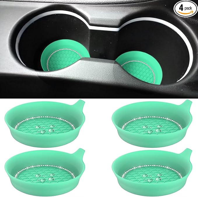4 PCS Car Cup Coasters, Universal Cup Holder Coaster for Car Accessories, Bling CupHolders Insert for Women Non-Slip Silicone Car Cup Holder Coasters