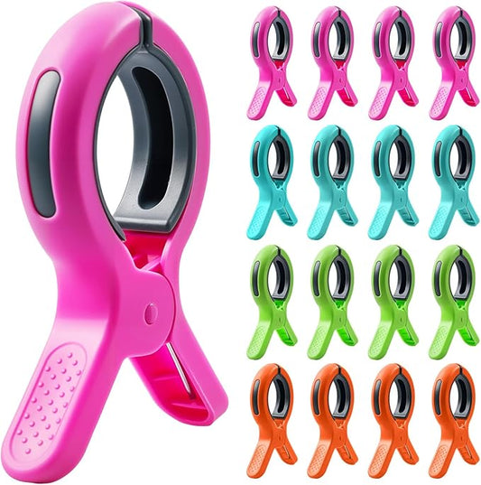 16 Pack Large Beach Towel Clips for Beach Chairs, Towel Holder for Pool Lounge Chair Cruise Essentials, Jumbo Size Clothes Pins Vacation Must Have to Keep Towel from Blowing Away, 4 Bright Colors