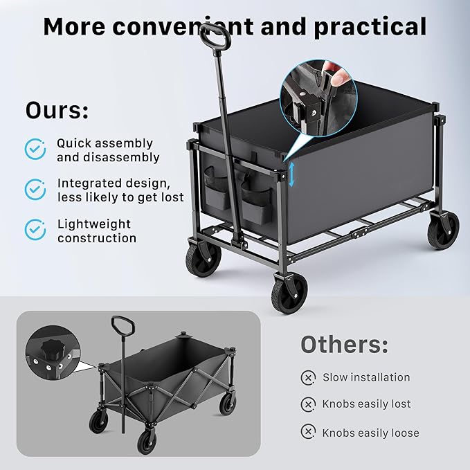 29.3" Collapsible Wagon Cart, 150L Heavy Duty Folding Utility Wagon with Wheels, 260 lbs Load, Portable Rolling Cart for Garden, Shopping, Sports, Camping, Darkgray