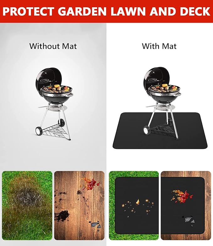 Protebox 75 x 40 inch Under Grill Mats for Outdoor Grill, Double-Sided Fireproof Deck and Patio Protector Mat, Waterproof Oil-Proof BBQ Floor Pad Indoor Fire Pit Fireplace Mat