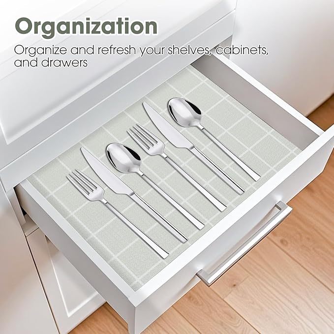 Drawer and Shelf Liner, Non-Slip Kitchen Cabinet Liners Non-Adhesive Thick Strong Grip Waterproof Washable Mats Protect Dresser Shelves Cupboard Bathroom Cabinets, Light Green, 12 in X 10 FT