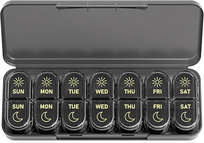 Daviky Weekly Pill Organizer 2 Times a Day, 7-Day AM PM Medicine Case, Travel-Friendly Pill Box for Fish Oils, Vitamins & Supplements