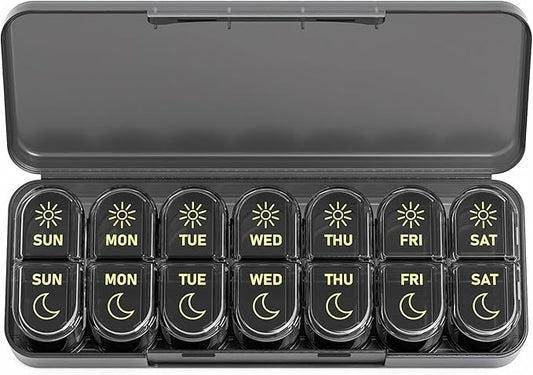 Daviky Weekly Pill Organizer 2 Times a Day, 7-Day AM PM Medicine Case, Travel-Friendly Pill Box for Fish Oils, Vitamins & Supplements
