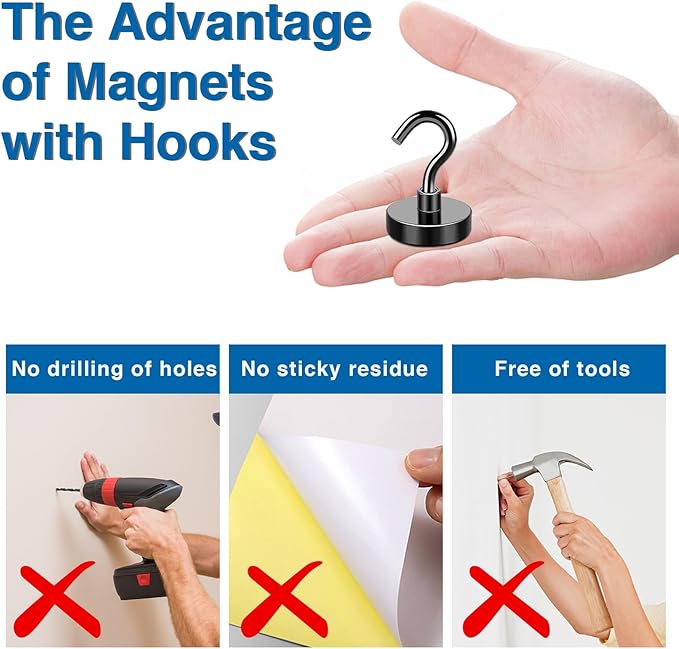 LOVIMAG Magnetic Hooks, 50lbs+ Magnet Hooks Cruise Cabin Ship Essentials 2026 Heavy Duty, Strong Refrigerator Magnets for Fridge, Hanging, Classroom Must Haves, Grills -45 Pack Black