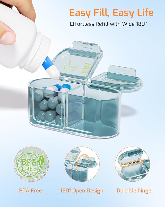 Daviky Weekly Pill Organizer 2 Times a Day, 7-Day AM PM Medicine Case, Travel-Friendly Pill Box for Fish Oils, Vitamins & Supplements