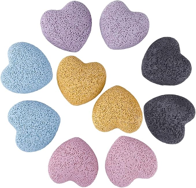 rockcloud Colorful Lava Rock Stone Heart Shape Pocket Stones Dyed Lava Rocks Aromatherapy Essential Oil Diffuser Set, 0.9 Inch, 10 Pcs