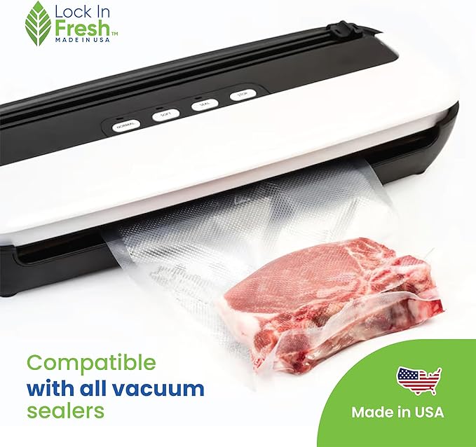 Vacuum Sealer Bags for Food Combo Pack, 2 Rolls 11" x 16' + 2 Rolls 8" x 20' - Heavy Duty Food Saver Vacuum Sealer Bag Rolls - Sous Vide, Seal a Meal Bags - Made in the US