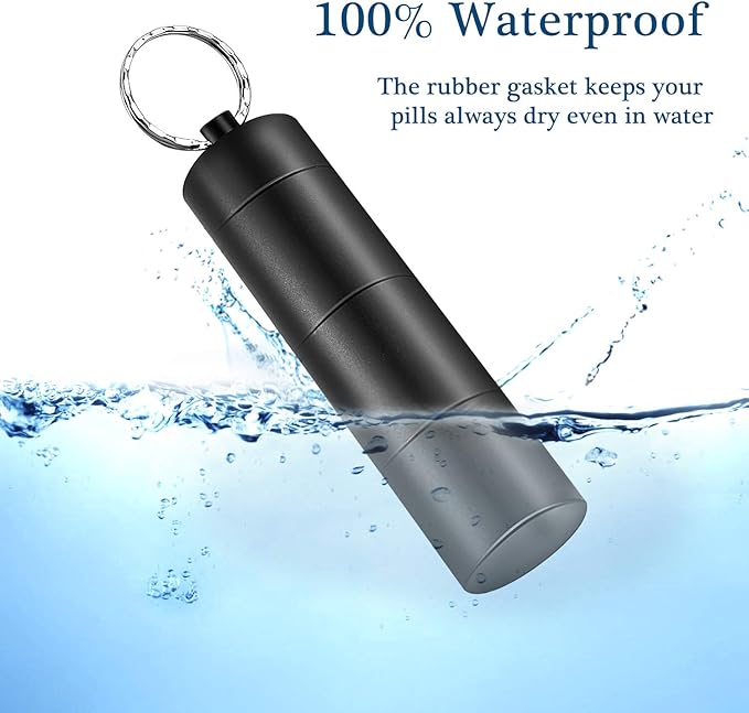PPFISH Portable Daily Pill Case, 3 Compartments Aluminum Alloy Waterproof Pill Box Dispenser, Small Pocket Pill Container, Keychain Pill Fob, Travel Pill Holder for Men Women