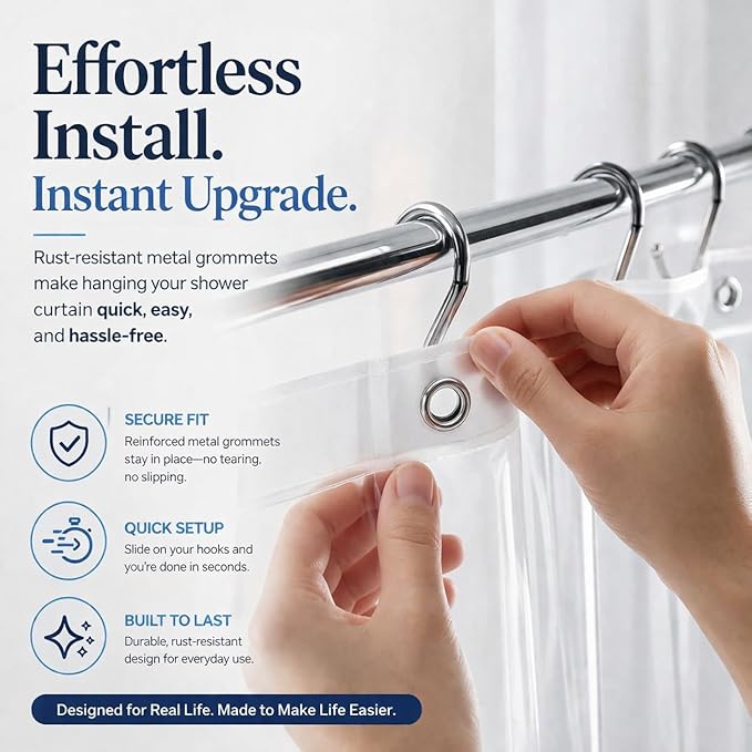EHZNZIE Frosted Shower Curtain Liner 72x84, PEVA Waterproof Bath Curtain, No Chemical Smell, 3 Weighted Magnets, Durable with Rustproof Metal Grommets