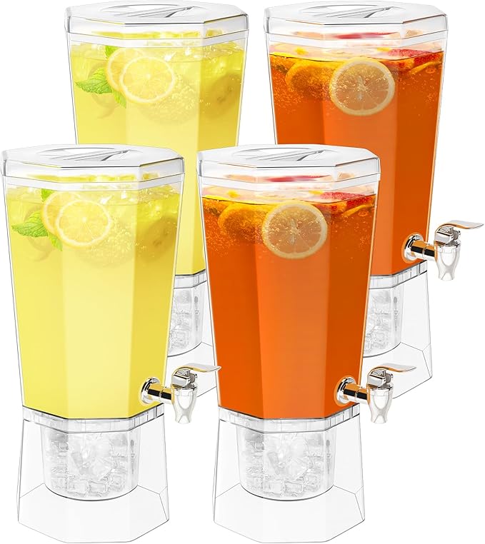 Lifewit 1 Gallon Drink Dispenser for Parties 4 Pcs, 4L Plastic Beverage Container with Stand for Juice/Tea/Soda & Lemonade, Clear Water Pitcher with Spigot for Mimosa Bar Hosting 39 x 16 cm/15x6"