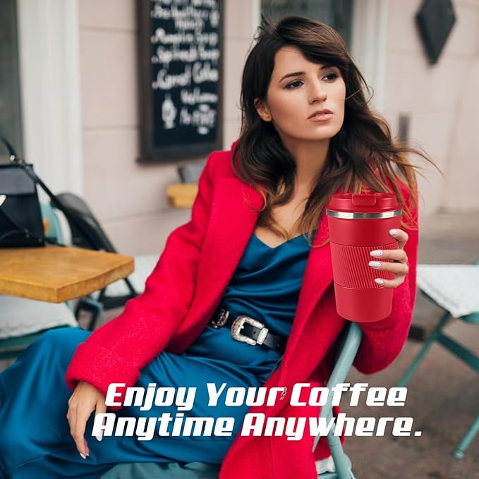 SPLMIFA Vacuum-Insulated Stainless Steel Travel Coffee Mug, Leak-Proof Reusable Coffee Cup with Lid - Keep Hot & Cold Drinks for Hours, Durable Insulated Tumbler for Men & Women(3rd-Red, 17OZ)