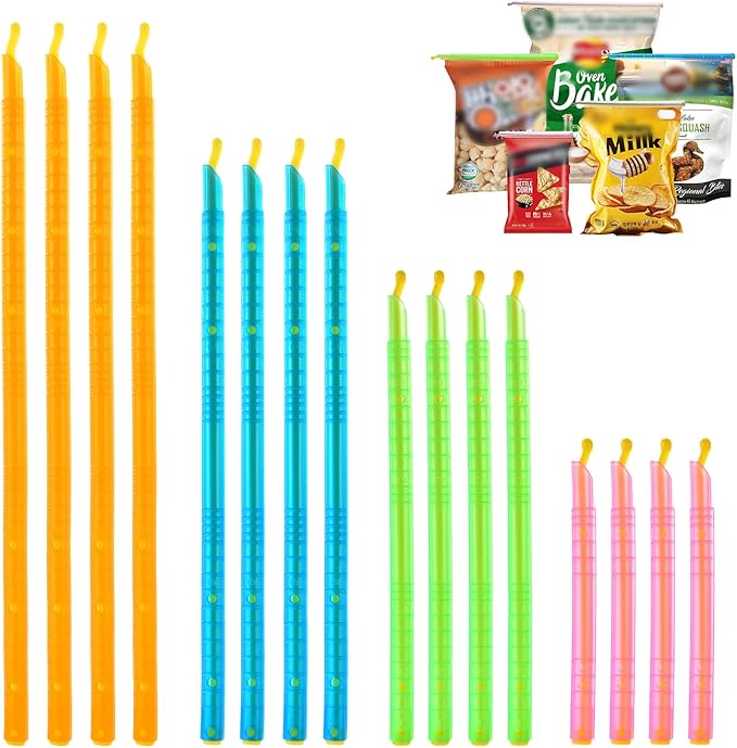Food Sealing Sticks, Bag Clips 16 Pcs Reusable Bag Sealer Sticks Used For Sealing Various Sealable Snacks Cereal Foods Plastic Bag Sealers (S01-American style)