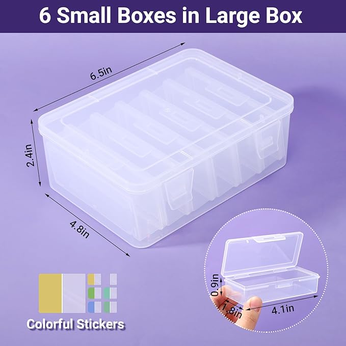 Cosics Bead Organizers and Storage, Clear Plastic Bead Storage Containers with Lid, 6 Mini Rectangles Boxes for DIY Jewelry, Bracelet Making, Stickers, False Nails, Screws, Seeds