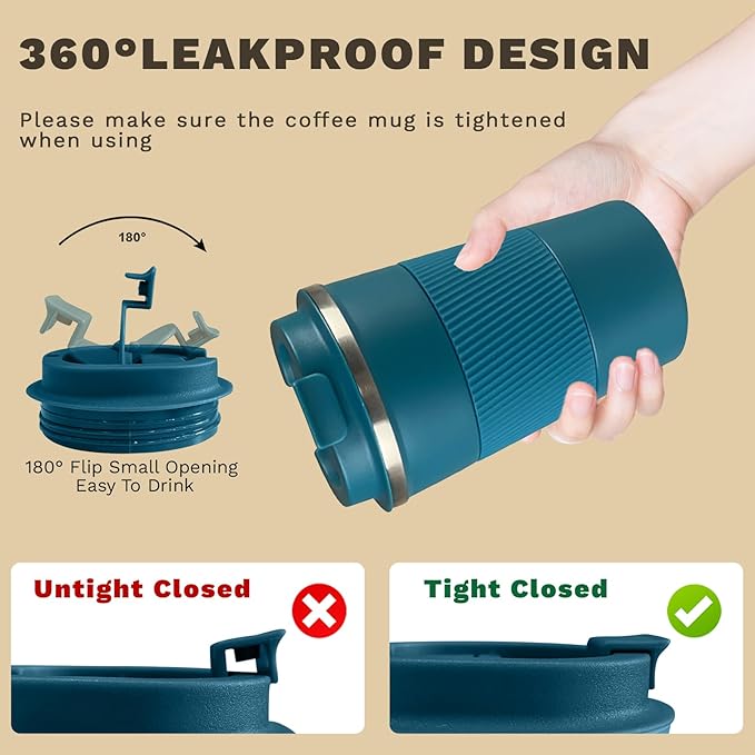 SPLMIFA Vacuum-Insulated Stainless Steel Travel Coffee Mug, Leak-Proof Reusable Coffee Cup with Lid - Keep Hot & Cold Drinks for Hours, Durable Insulated Tumbler for Men & Women(3rd-Blue, 12OZ)