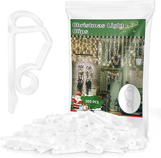 MEILIDY Christmas Light Clips, Weatherproof Plastic Gutter Clips for Hanging Outdoor Holiday Seasonal String Lights, Clear, 100 Pcs
