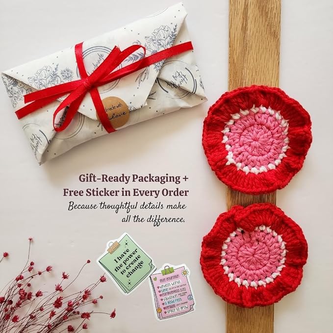 Cotton Crotchet Ruffled Flower Coaster Set (Strawberry Cream)