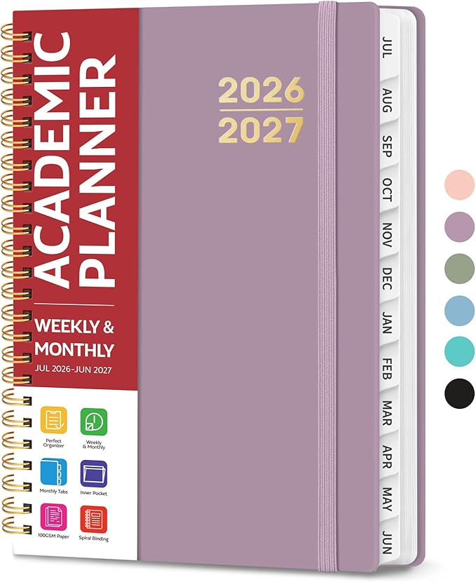 Planner 2026-2027 for Women & Men, Academic Monthly and Weekly Calendar Planner, Jul 2026 - Jun 2027, A5 (6.3" x 8.5"), Teacher Student Planning Book with Tabs, Ideal for Office School Supplies - Boho Purple