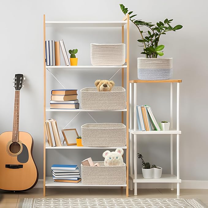 COMFY-HOMI 13" x 8.5" x 5.1" Storage Baskets for Organizing | Cotton Rope Woven Basket | Toy Storage Bin Box | Basket for Shelves, Closet Organizer Bin, Decorative Closet Shelf, 1 Pack, All brown