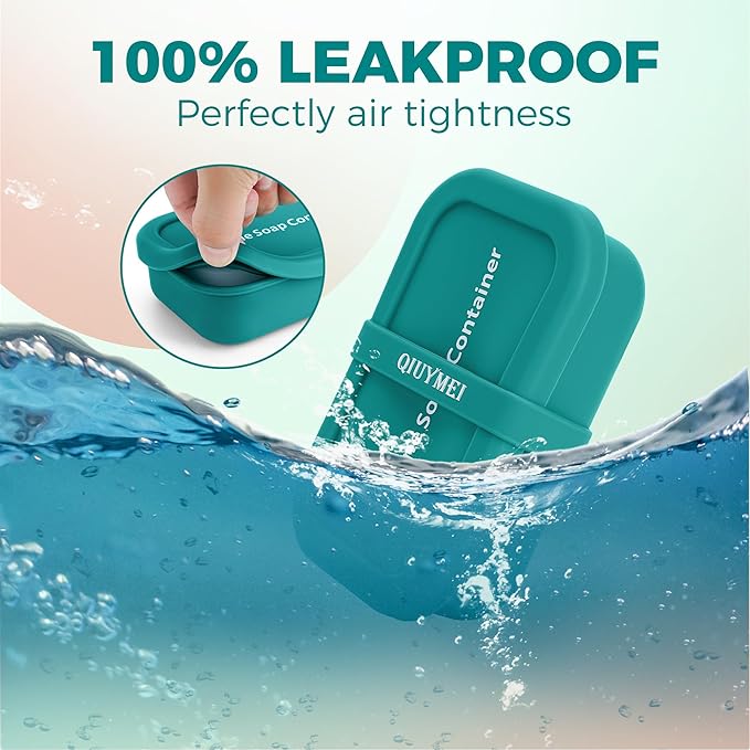 Silicone Travel Soap Container，Enhanced Leak-Proof Travel Soap Case with Draining Layer，Portable Bar Soap Holder, Soap Box with Soap Bag, Soap Dishes for Bathroom/Camping/Gym (Green)