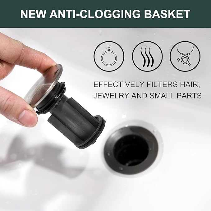 KENES Bathroom Sink Drain Stopper Pop up Sink Drain with Overflow, Brushed Nickel Lavatory Bathroom Vanity Sink Drain Assembly, Built-in Anti-Clogging Strainer