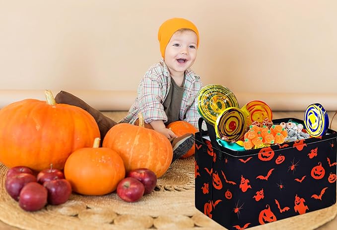 MAIZMZ Halloween Pumpkin Ghost Toys Storage Basket for Shelves Foldable Party Open Gift Box Waterproof Clothes Organizer Laundry Nursery Hamper with Handles Room Decor