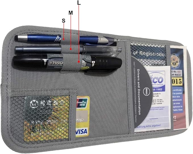 ZugGear Car Sun Visor Organizer, Auto Visor Holder Interior Accessories Pocket Organizer - Car Registration Holder Document Storage Pouch Pen holder - Grey