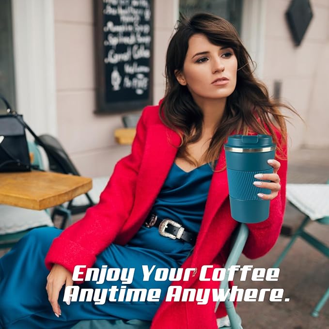 SPLMIFA Vacuum-Insulated Stainless Steel Travel Coffee Mug, Leak-Proof Reusable Coffee Cup with Lid - Keep Hot & Cold Drinks for Hours, Durable Insulated Tumbler for Men & Women(3rd-Blue, 12OZ)