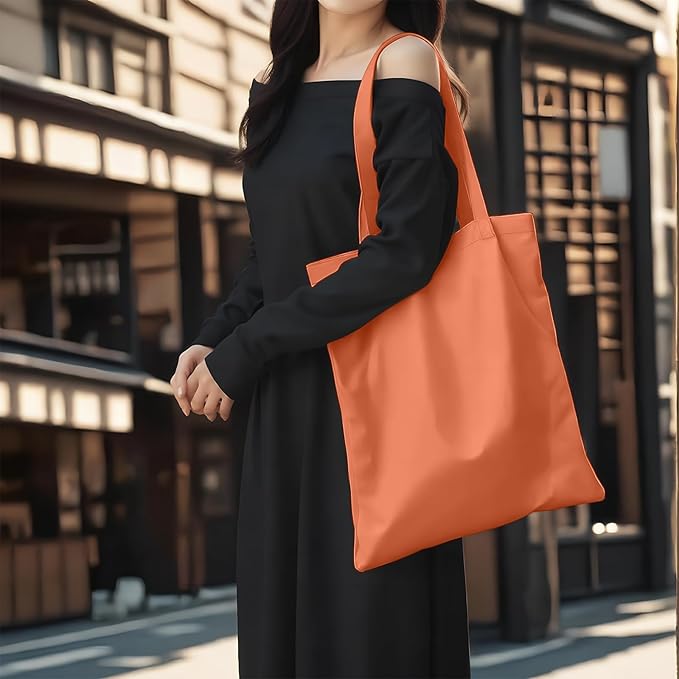 1 Pack Available Premium Canvas Reusable Tote Gift Bags,Made of Natural Canvas with Handle,Work,DIY,Shopping(Orange)