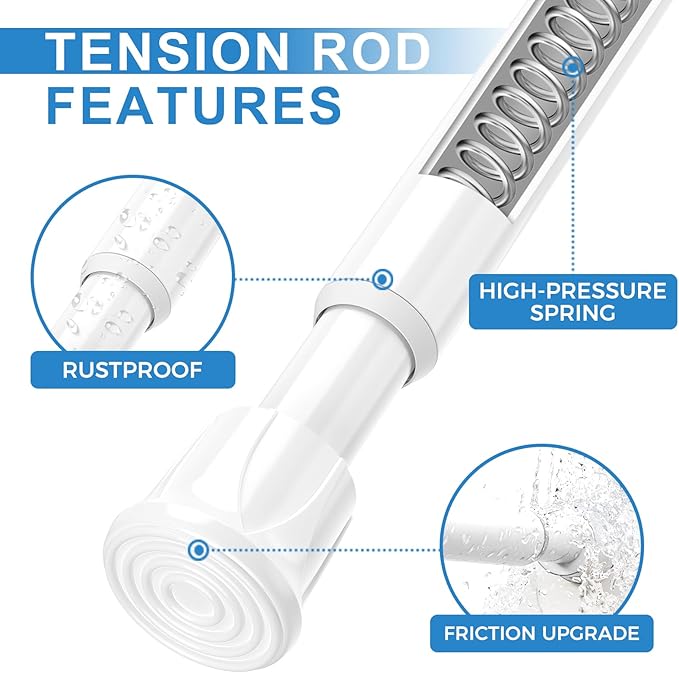 AIZESI Spring Tension Curtain Rods Short Tension Rod (White,8" to 12"-2Pcs)
