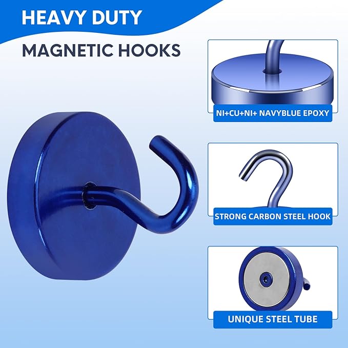 Neosmuk Magnetic Hooks, Cruise Ship Essentials, 100lb+ Heavy Duty Magnetic Hooks for Cruise Cabins, Refrigerator, Grill, Hanging, and Travel | Extra Strong Must-Have Magnet Hook, Navy Blue, Pack of 20