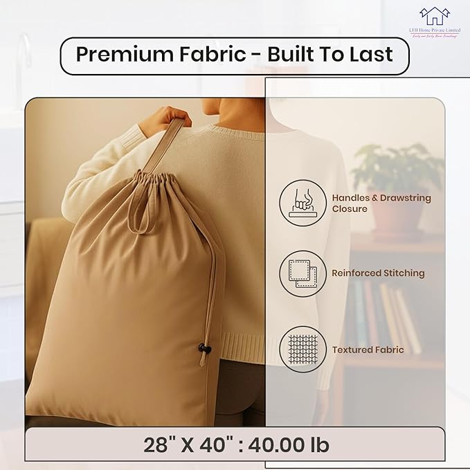LFH Home Large Premium Cotton Canvas Laundry Bag with Drawstring and Handles Heavy Duty, Multi-Use, and Washable for Home, Travel, College or Storage 28x40 (Pack of 4)-Beige