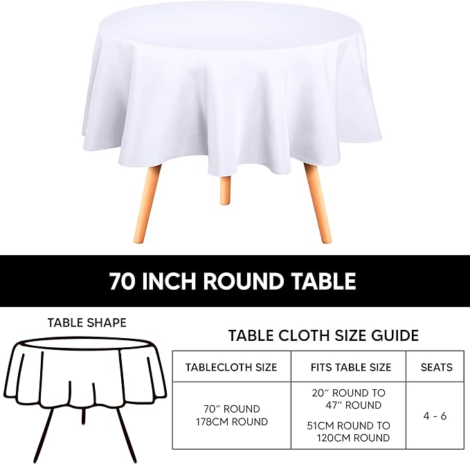 Utopia Kitchen Round Tablecloth 2 Pack (70 Inches, White), Machine Washable Polyester Table Cover for Dining, Buffet Parties, Picnics, Events, Weddings and Restaurants