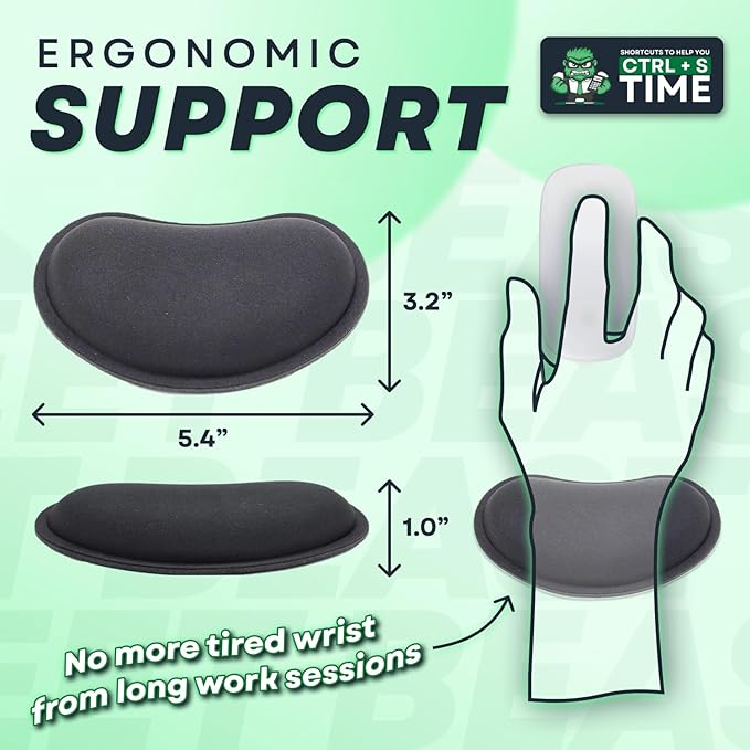 [MacOS Compatible] Computer Shortcuts Mouse Pad for MacOS - Wrist Rest Included. Portable Mousepad, Cheat Sheet Office, Gaming Commands, PC Functions DeskMat Waterproof & Non-Slip Desk Pad [12” x 10”]