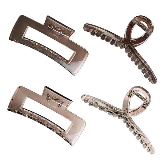 Emma Lily 4pcs Large Hair Claw Clips for Women – Dark & Light Grayish Brown, Strong Hold for Thick & Medium Hair, 2 Designs for Casual Daily Use