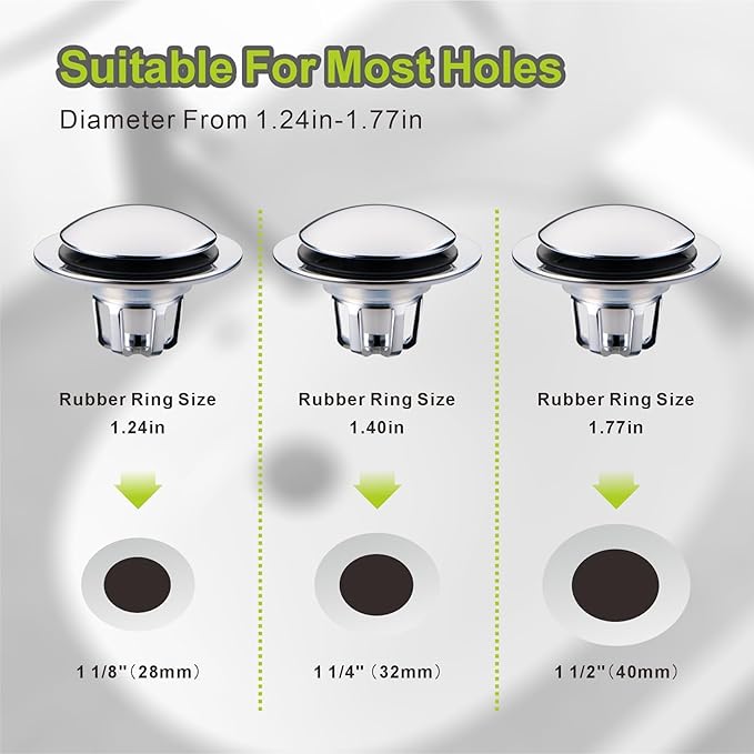 Chrome Bathroom Sink Drain Stopper,Pop Up Sink Drain Stopper Universal 2-in-1 Design with Hair Catcher, Glimflorus Bathroom Sink Stopper and Anti-Clog Strainer for 1 1/8"-1 1/2" Drain Holes