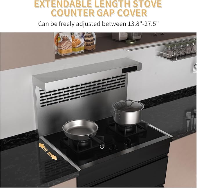 Stove Gap Covers 316 Stainless Steel,2 Pack Stove Gap Filler,Heat Resistant Stove Gap Guards,Slide in Range Trim Kit,Easy Adjustable Length 13.8" to 27.5",Width 0.78",Fits Narrow Gaps,Sliver