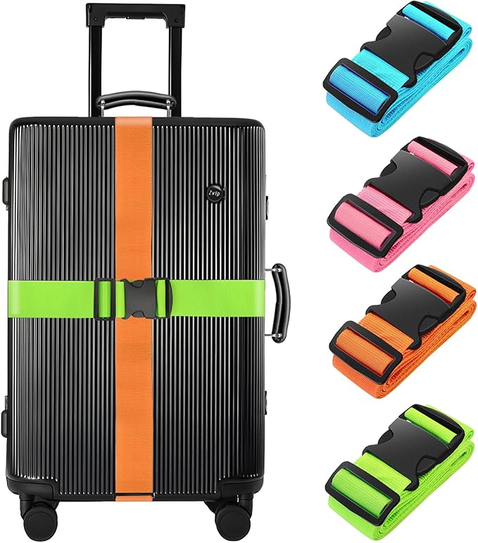 BILIONE 4 Pack Luggage Straps 79" Long Belts Keep Suitcase Secure While Traveling, TSA Approved Add a Bag Premium Accessory for Travel Bag Closure (Blue+Orange+Rose Pink+Green)