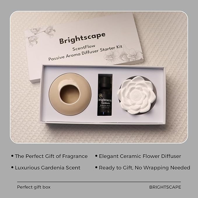 ScentFlow Passive Aroma Diffuser Starter Kit - Essential Oil Diffuser for Home Fragrance, Aromatherapy, & Luxury Scent Diffusion, Refillable Eco-Friendly, Includes 0.67 fl oz Gardenia Oil