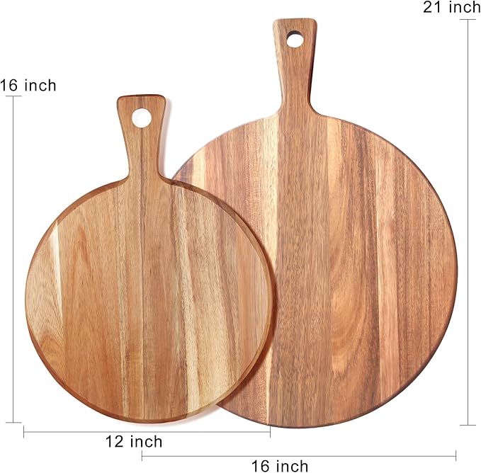 21"x16" XL Extra Large Acacia Wood Cutting Board with Handle Round Wooden Charcuterie Boards Meat Chopping Board Bread Serving Cheese Platter Big Pizza Cutting Boards for Kitchen Carving Butcher Board