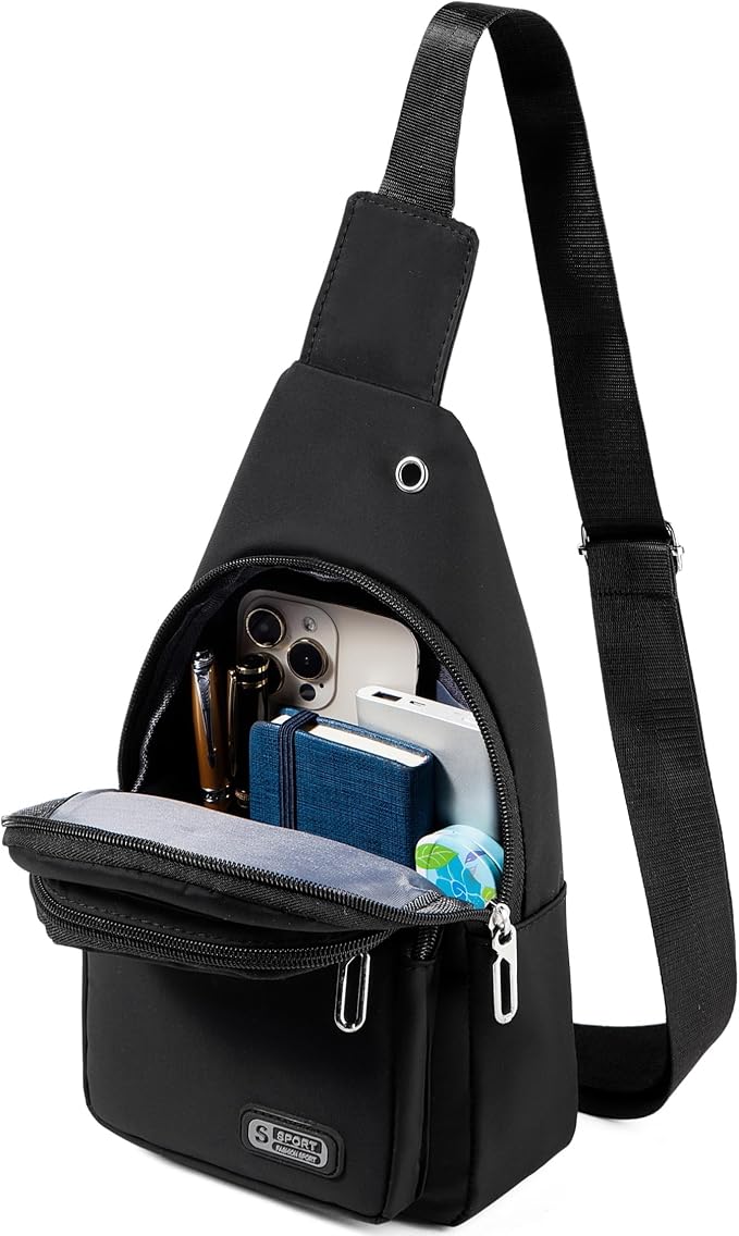 Banelu Small Sling Backpack Crossbody Sling Bag for Men Women, Chest Bag Daypack Fanny Pack Cross Body Bag for Outdoors Hiking Traveling - Black